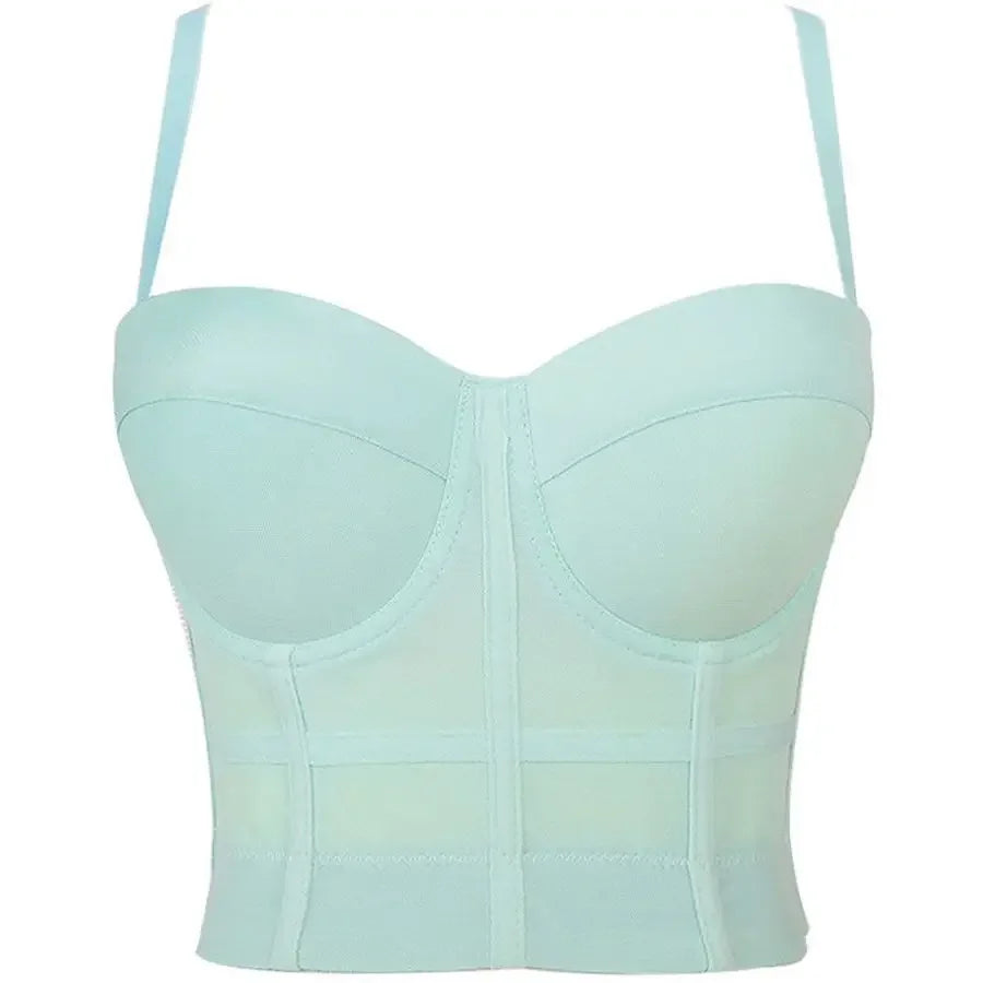 Women’s Mesh Corset Tube Top – Sheer Push Up Bustier Crop Top