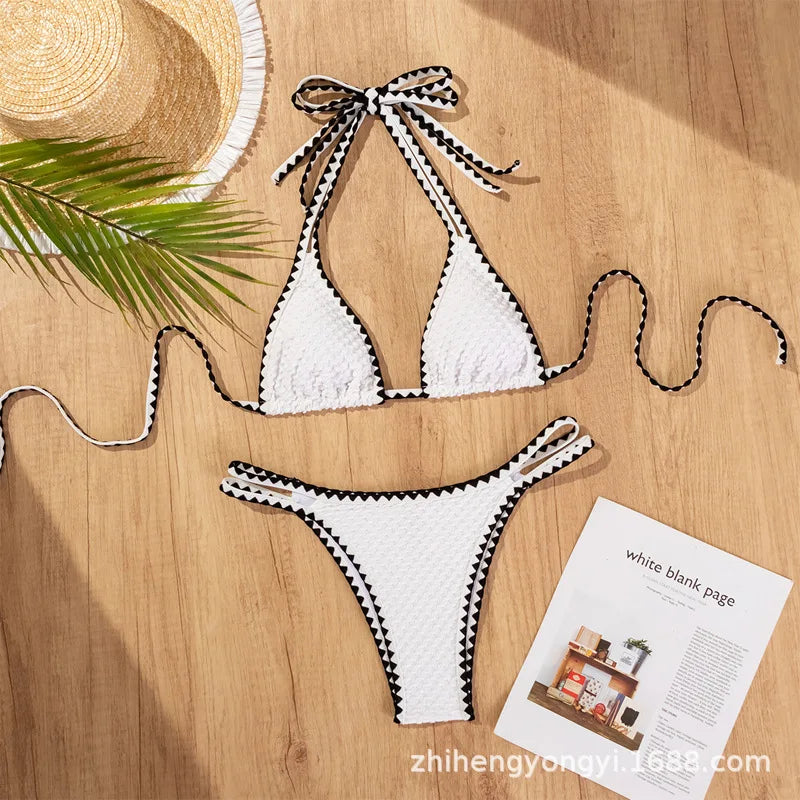 Two Pieces New White Bandage Stripe Bikini