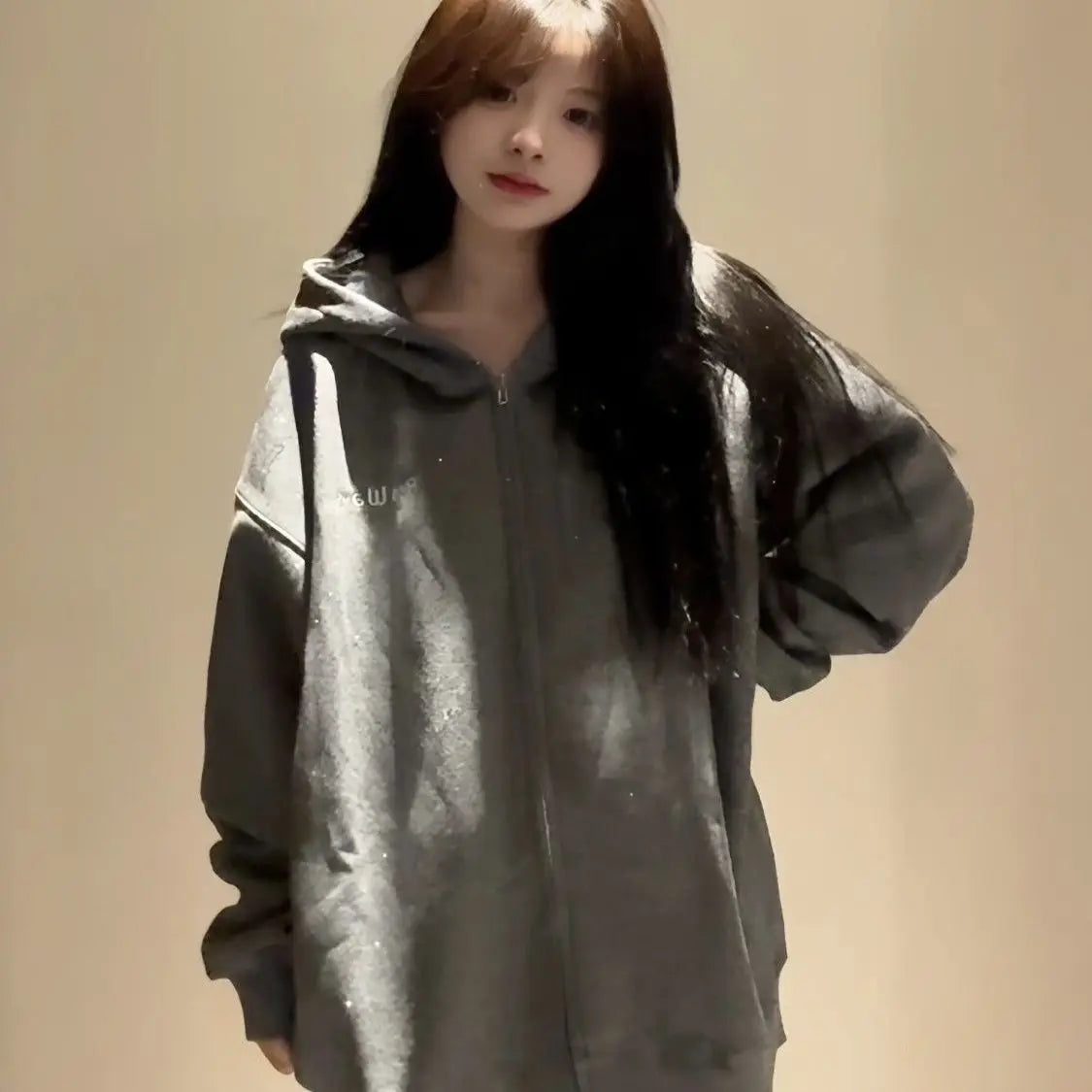 Korean Style Zipper High Quality Hooded Sweatshirts For Women