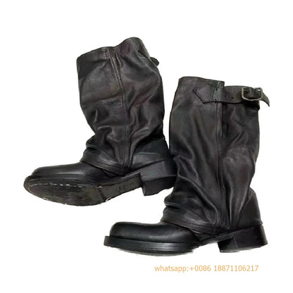 Womens Large Mid Length Retro Boots Buckle Casual Knight Boots For Autumn Winter 2025