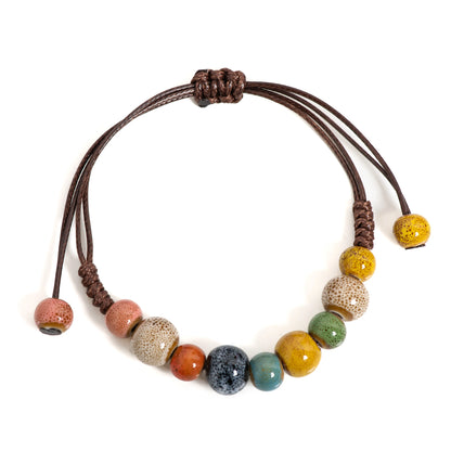 Boho Vibes: Handmade Ceramic Beaded Cord Bracelet