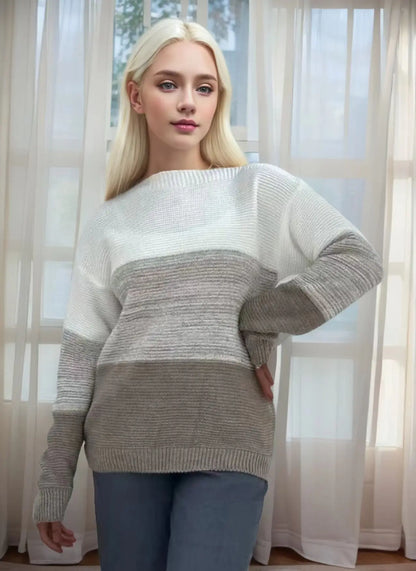 Womens Colorful Patchwork Crop Sweater Autumn Casual Knitted Pullover Bare Midriff Coarse Yarn Top