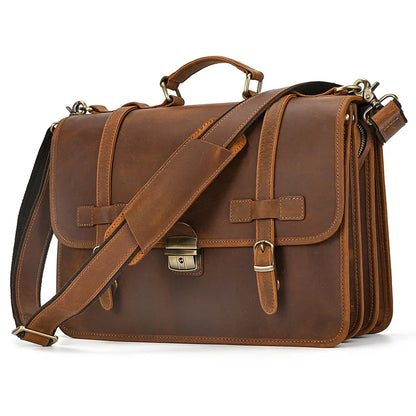 Mens Genuine Leather Briefcase 14 Laptop Messenger Bag Business Portfolio For Documents A4 Files