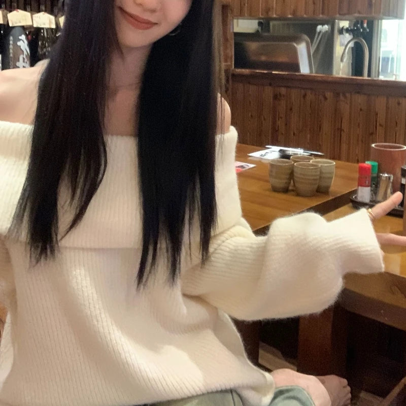 Women Elegant Long Sleeve Off Shoulder Sweaters