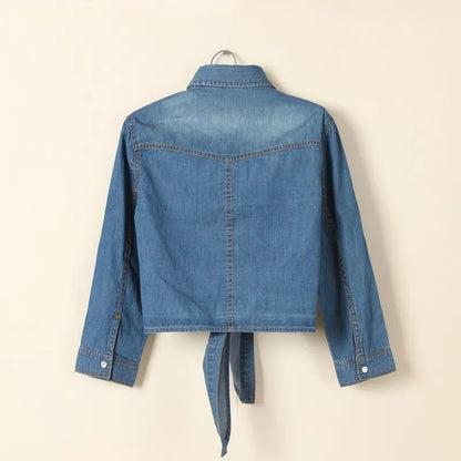 2024 Vintage Denim Shirt: Casual Cropped Style for Women's Summer