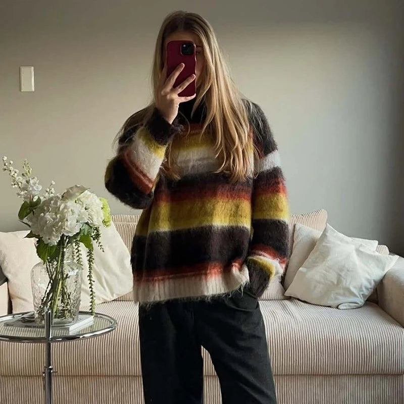 Oversized Striped Mohair Sweater for Cozy Stay-in Days