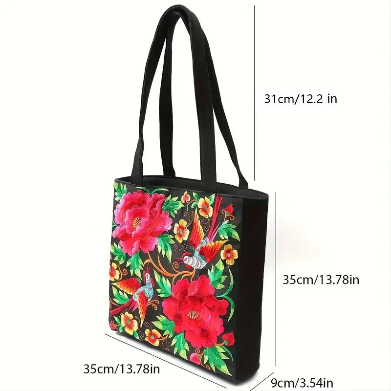 Ethnic Flower Embroidered Canvas Bags