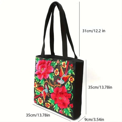 Ethnic Flower Embroidered Canvas Bags