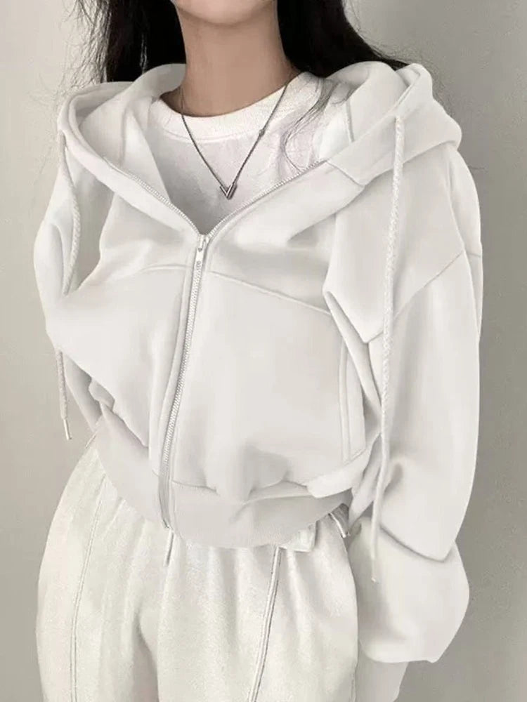 2025 Women S Short Hoodie Solid Sweatshirt Crop Top Korean Harajuku Fashion