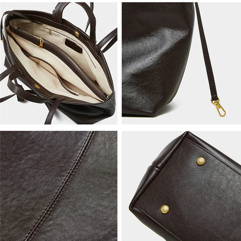 Designer Cowhide Genuine Leather Large Capacity Shoulder Bags