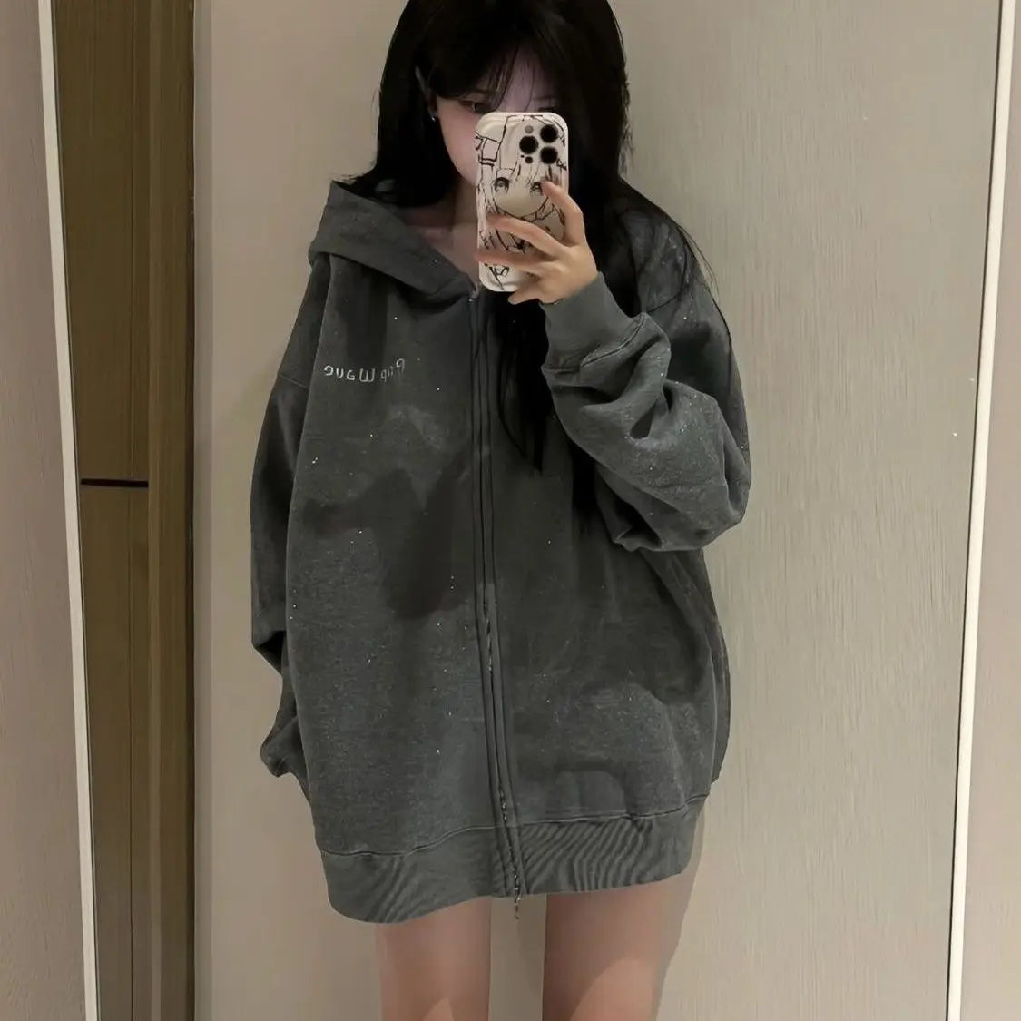 Korean Style Zipper High Quality Hooded Sweatshirts For Women