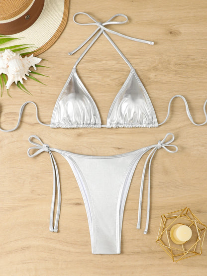 Purple Holographic Metallic String Bikini Aesthetic