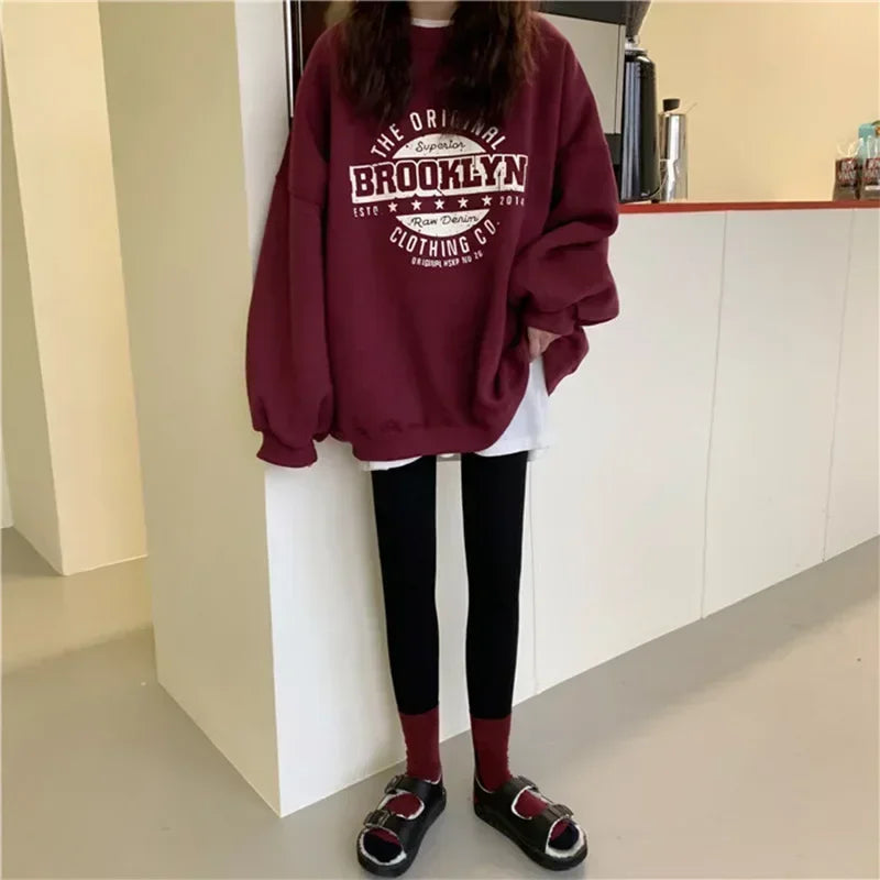 2025 Womens Hoodies Office Lady Loose Coat Korean Fashion Letter Printed Pullover Y2k Spring Sweatshirts