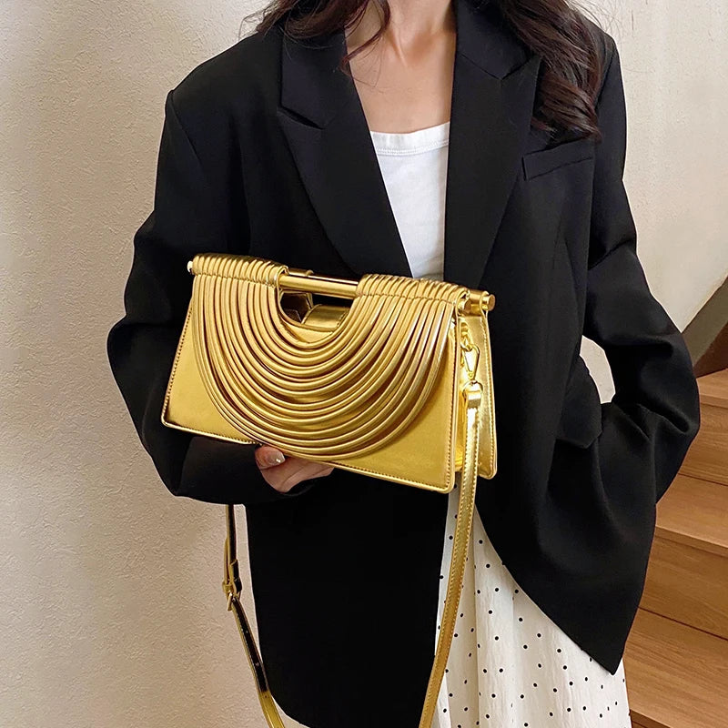 Designer Style Striped Evening Clutch Crossbody Bag