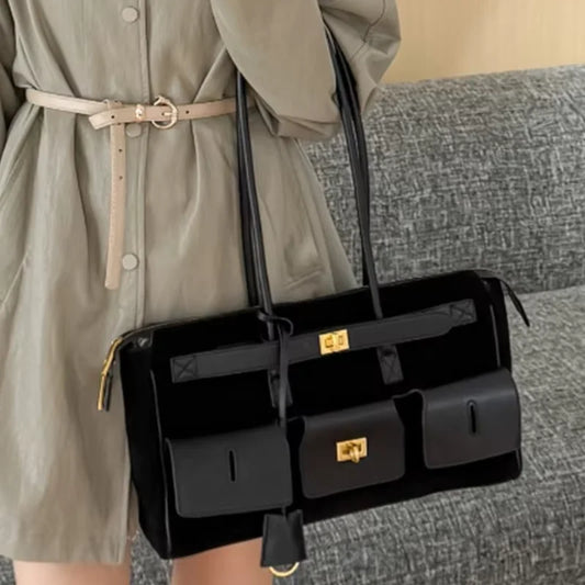 Genuine Leather Buckle Handle Luxury Handbags