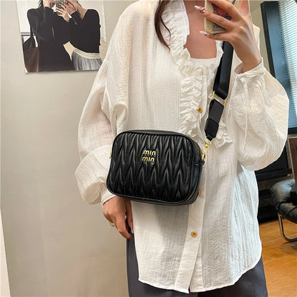 Edgy Quilted Black Leather Camera Bag