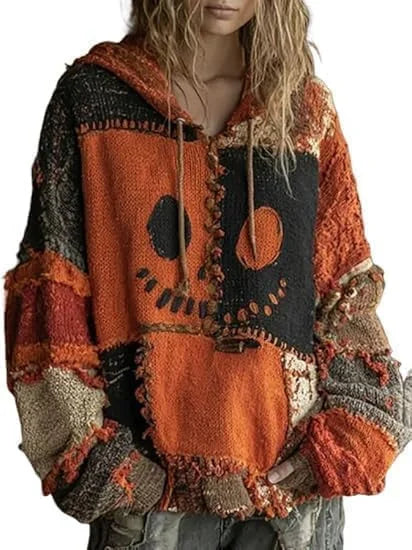Halloween Knitted Sweater For Women Autumn Gothic Pumpkin Print Streetwear Harajuku Winter Warm Loose Casual Pullover