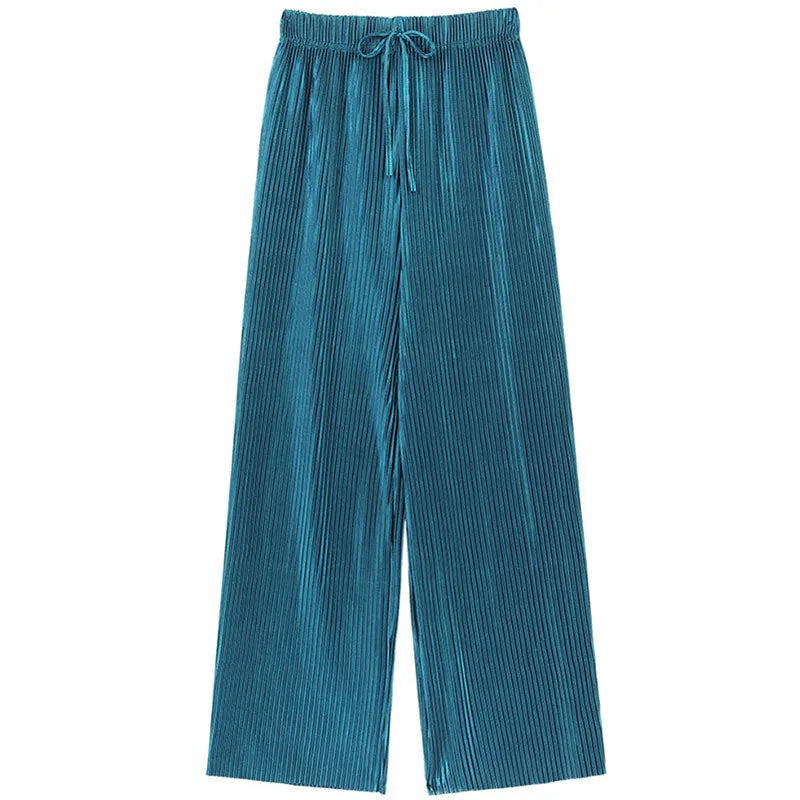 Flowy Teal Pleated Wide-Leg Pants for a Coastal Vacation Mood