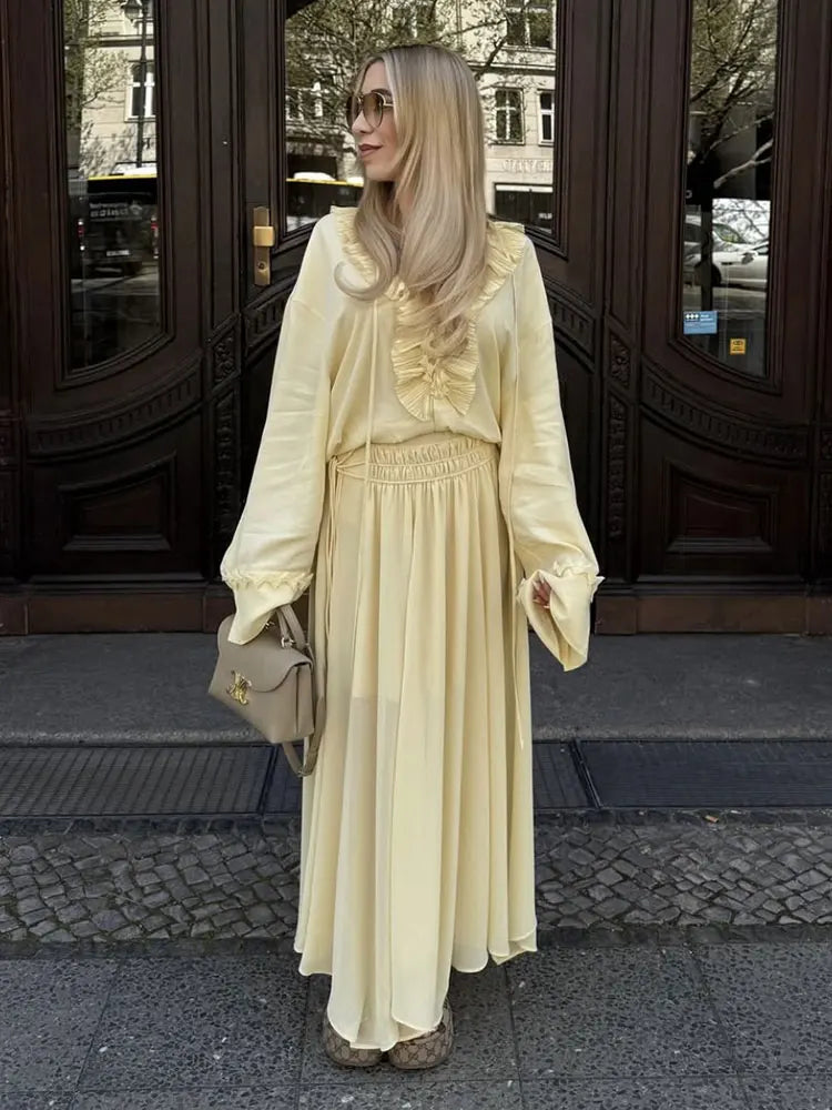 2025 Summer Fashion Vintage Womens Solid Ruffle Blouse Casual Sweet Elegant Top For Youth