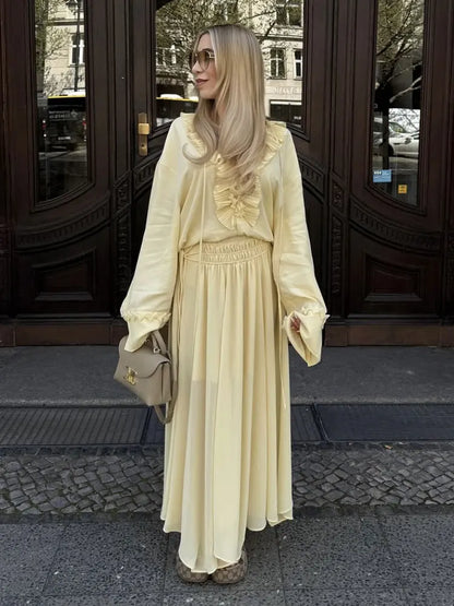 2025 Summer Fashion Vintage Womens Solid Ruffle Blouse Casual Sweet Elegant Top For Youth