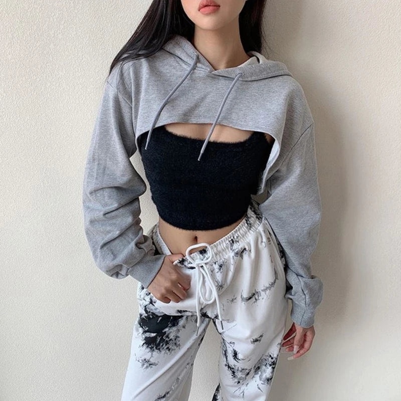 Black Long Sleeve Crisscross Down Casual Crops