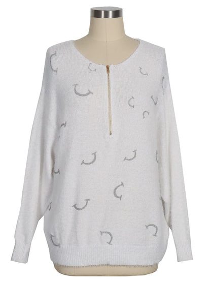 Cozy White Star Print Fuzzy Sweater Aesthetic