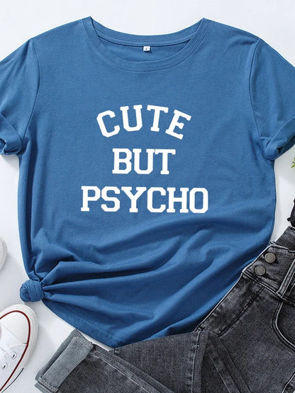 Cute But Psycho Graphic T Shirt 2025 Summer Funny Loose Crew Neck Tee Womens Casual Harajuku Print Shirt
