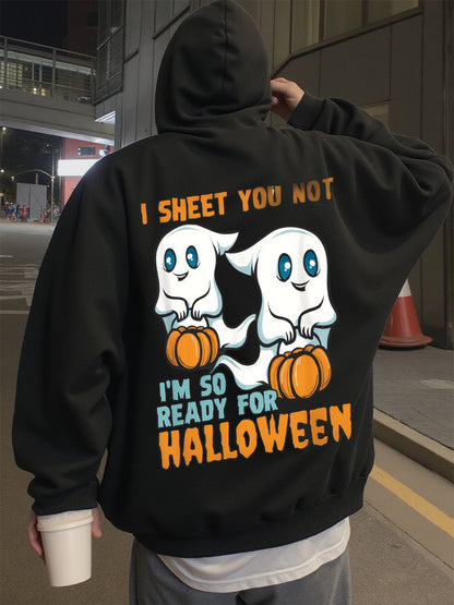 Halloween Ghost Print Men’s Hoodie – Casual Streetwear Pullover for Autumn and Winter