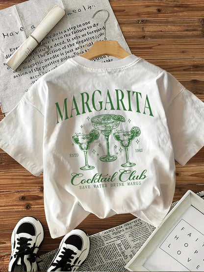 Summer Vacation Outfit - Trendy Margarita Cocktail Club Oversized Tee