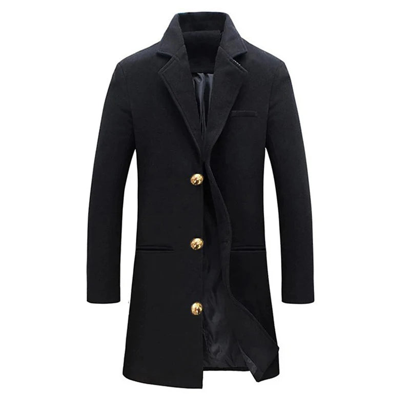 Vintage Buttoned Trench Coat Casual Solid Color Outerwear For Mens Fashion 2024
