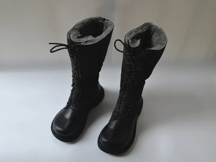Genuine Leather Lace Up Cool Winter Boots For Women