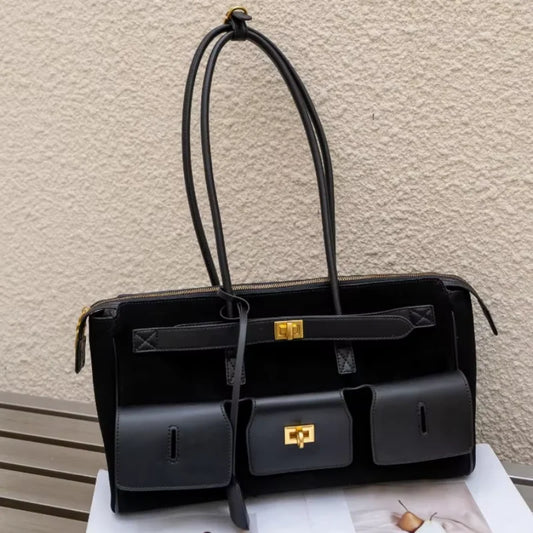 Genuine Leather Buckle Handle Luxury Handbags