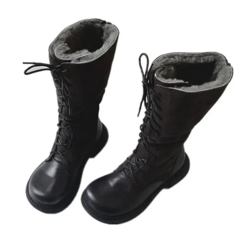 Genuine Leather Lace Up Cool Winter Boots For Women