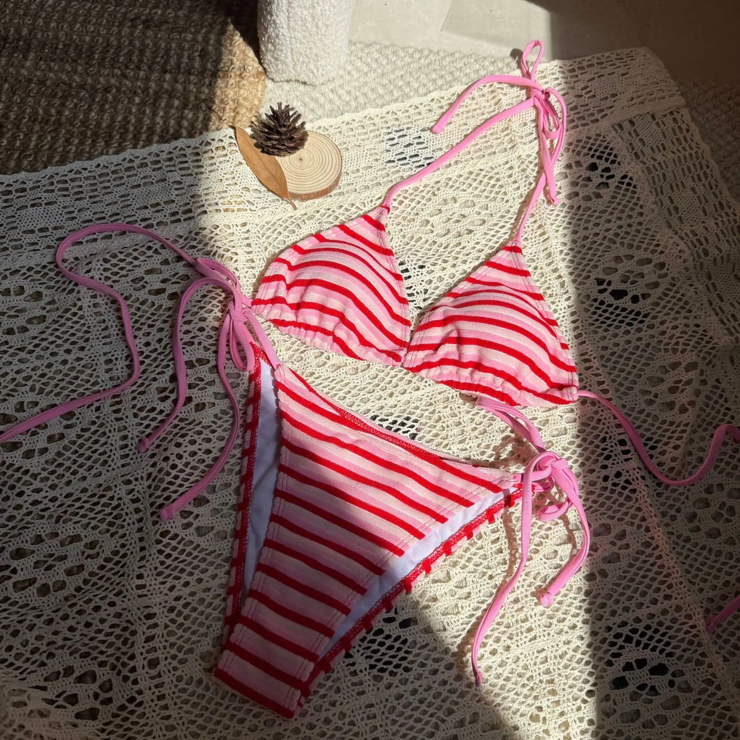 Summer Print Swimsuits Tankini Sets Fashion Split Colored Bikini Striped Swimming Suit Open Back Swimsuit