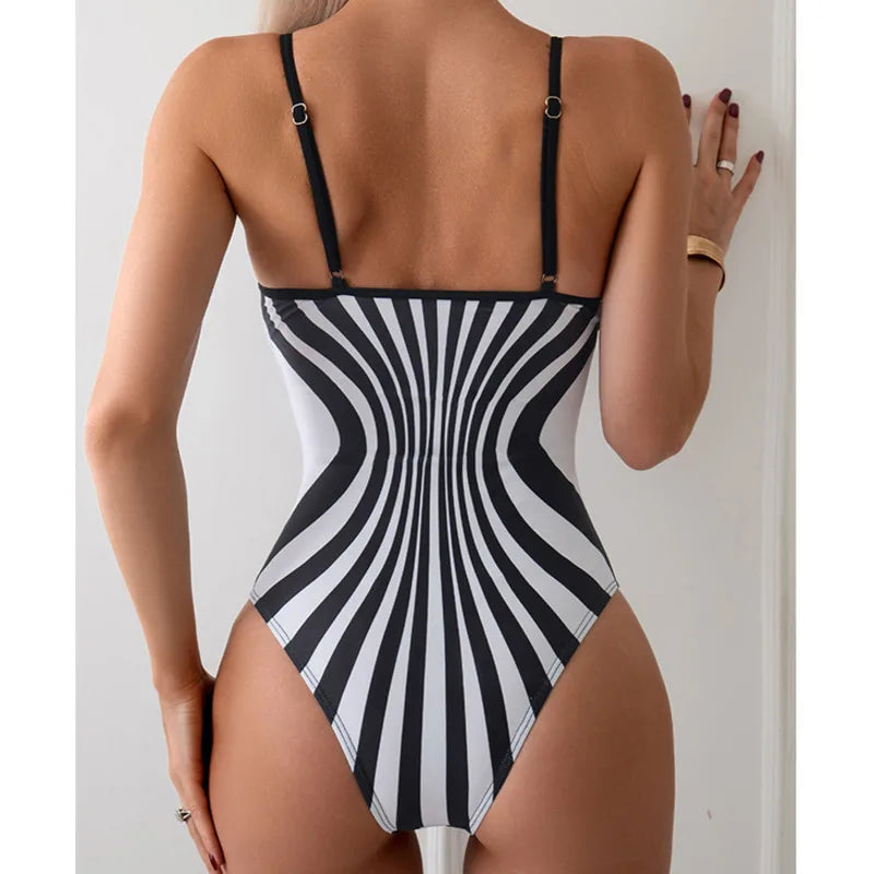 Vintage Striped One Piece Swimsuit White Blue Push Up Monokini Sexy Beachwear Plus Size