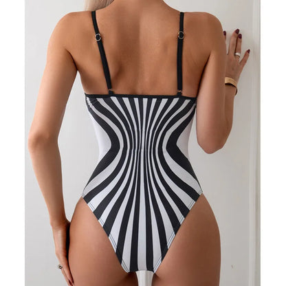 Vintage Striped One Piece Swimsuit White Blue Push Up Monokini Sexy Beachwear Plus Size
