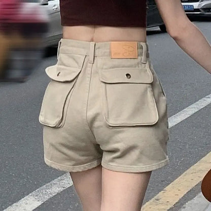 Low Waist Denim Cargo Shorts For Women