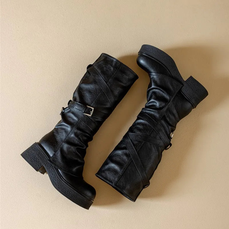 Women’s Knee-High High Heel Riding Boots 2025 – PU Leather Platform Princess Slim Boots