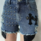 Beading Fashion Irregular Stretch Denim Short