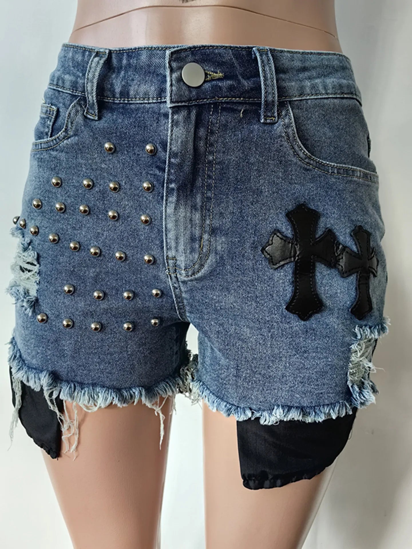 Beading Fashion Irregular Stretch Denim Short