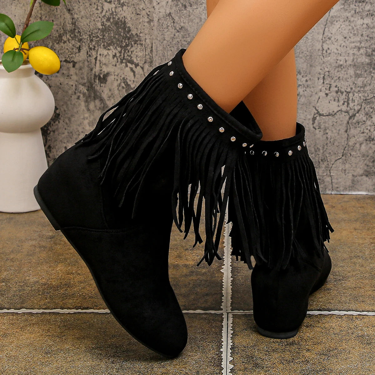 Tassel Low Heel 3 Layers Winter Women Boots