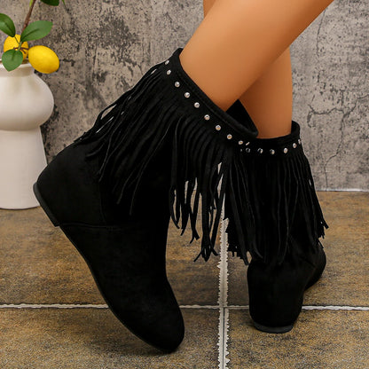 Tassel Low Heel 3 Layers Winter Women Boots