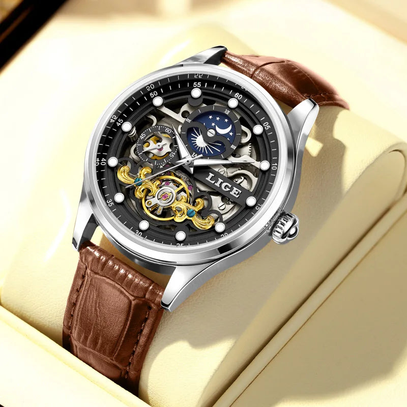 Mens Transparent Mechanical Dial Luxury Analog Watches