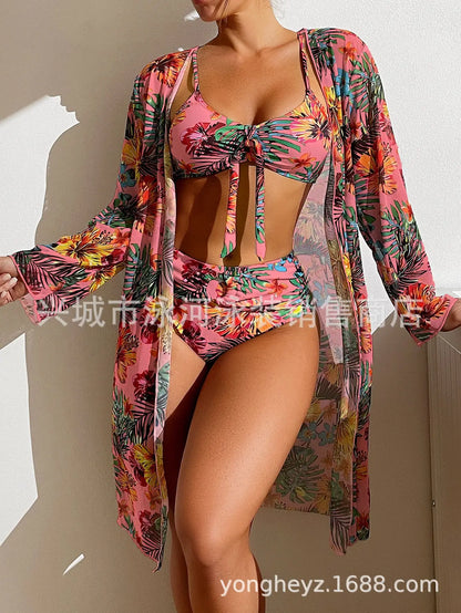 Tropical Island Hibiscus Print Bikini & Cover Up Aesthetic