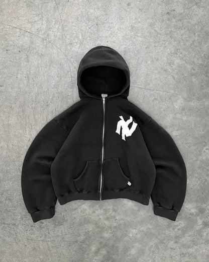 New Y2k Letter Print Zip Up Hoodie Streetwear Oversized Sweatshirt For Men Women