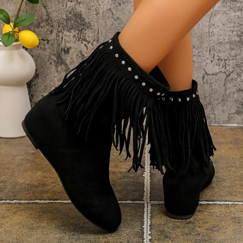 Tassel Low Heel 3 Layers Winter Women Boots