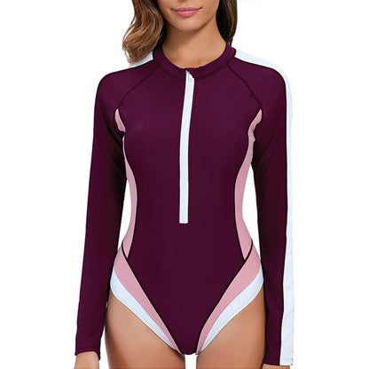 2025 Womens Long Sleeve Surfing Swimsuit One Piece Bodysuit With Leaf Print Sexy Push Up Bikini Summer Swimwear