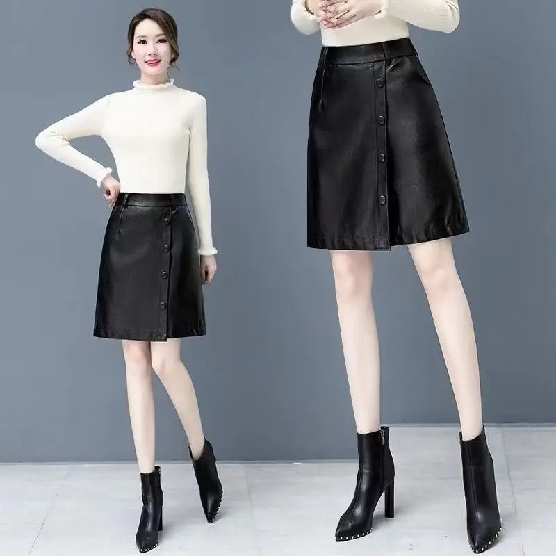 Elegant Pu Leather Office Wear Women Shorts
