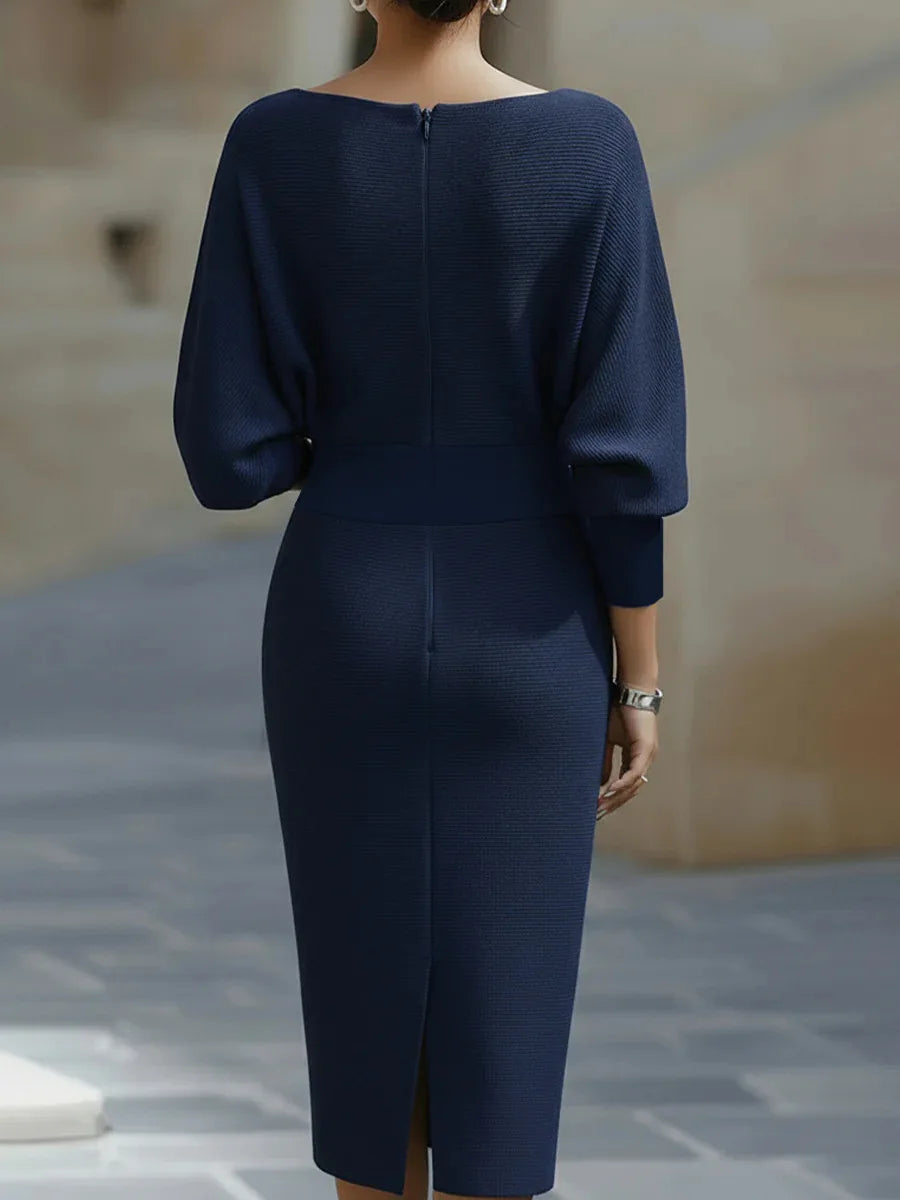 Chic High Waist Office Midi Dress – Elegant 3/4 Sleeve Spring Work Dress