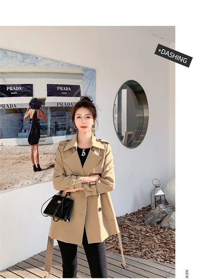 Womens Korean Style Long Khaki Red Trench Coat